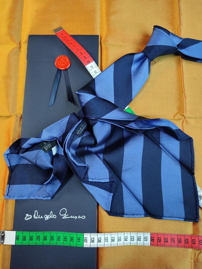 値下げ A71 濃紺水色 アンジェロフスコ 12fold ネクタイ