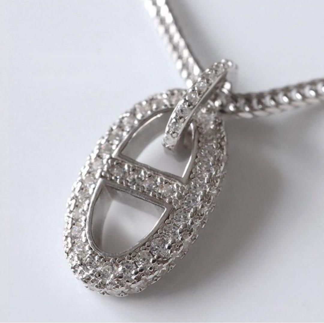 シルバー925 アンカーネックレス キラキラ パヴェネックレス ダブル喜平