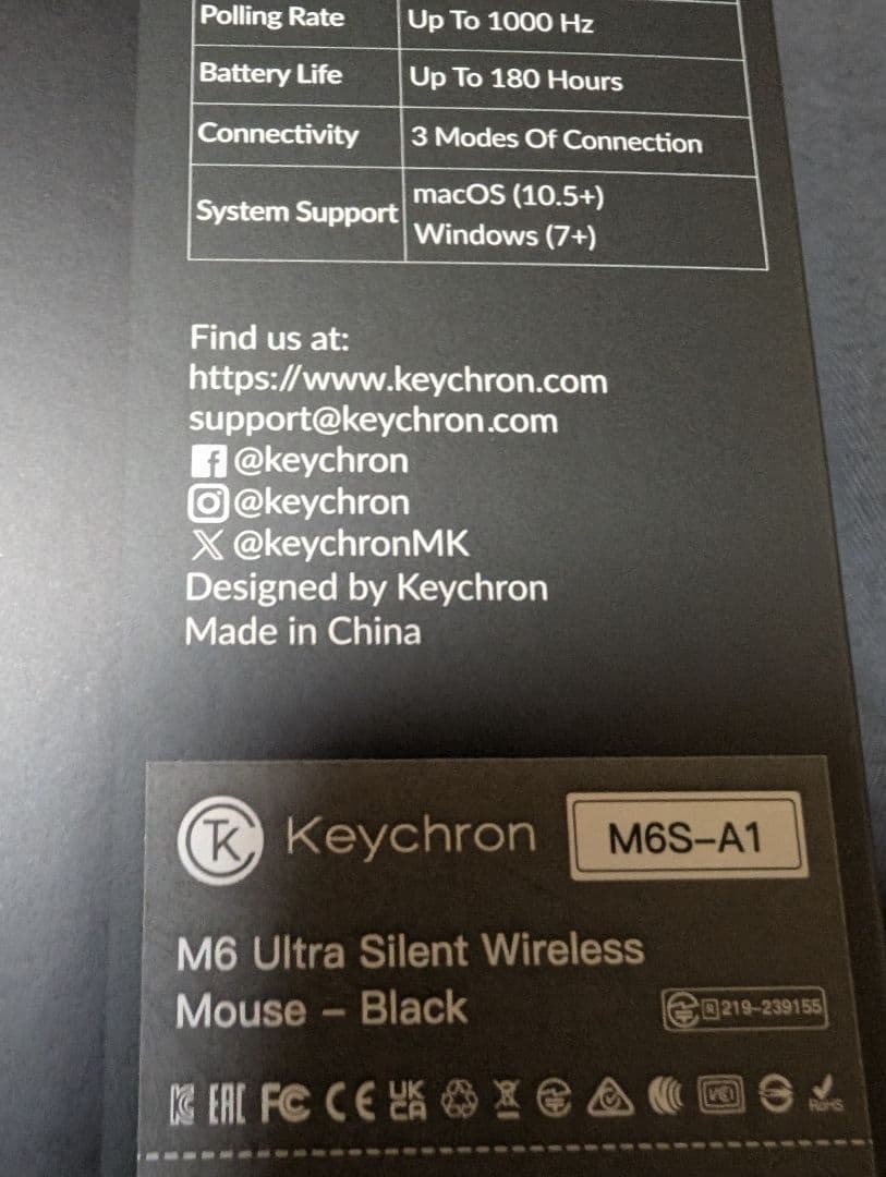 Keychron M6 ワイヤレスマウス ブラック M6S-A1