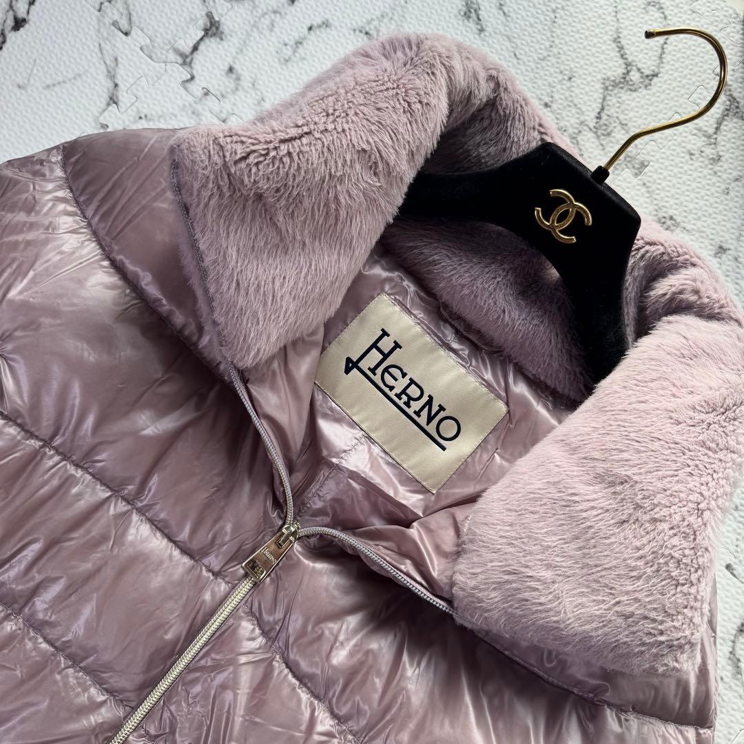 ヘルノ　ハイブリッドダウンジャケット　エコファー　スタンドカラー　コンビ　切替
