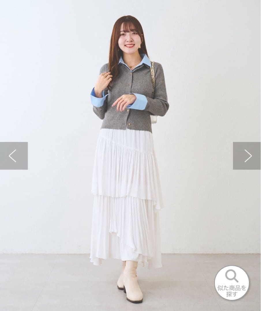 【美品】ラブティックボンボン　布帛ドッキングリブニットプルオーバー　グレー