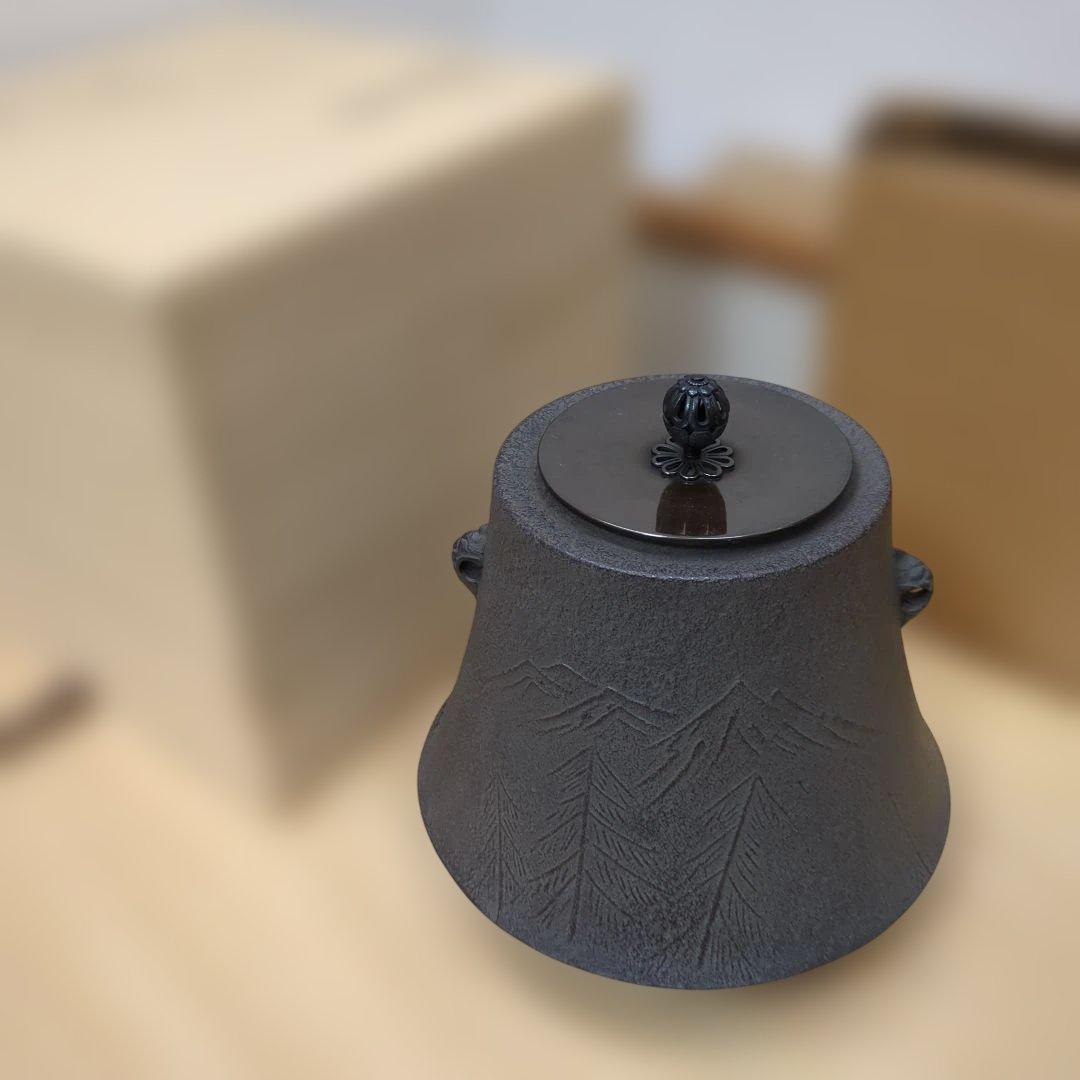 富士釜　菊地政光作 浜松地紋 　茶道具　茶道　釜　木箱　美品