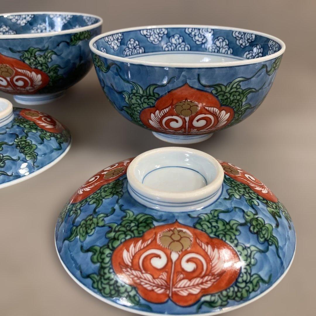 【ルーミエさん専用】古伊万里の伝統　舘林源右衛門作　古伊万里木瓜割文　蓋碗五客