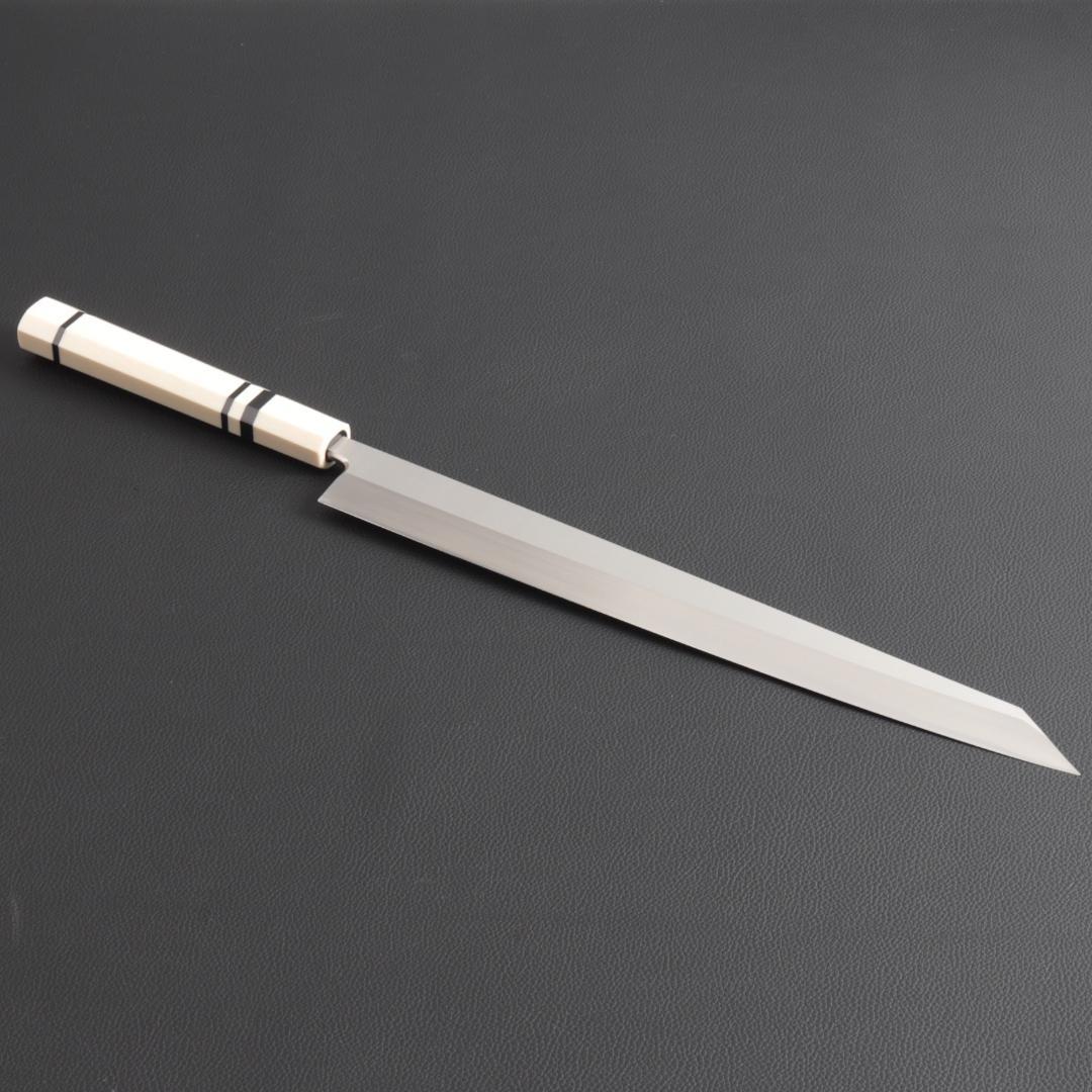 9841 切付柳刃包丁 尺一 刃は究極の切れ味 刺身包丁 人工象牙黒三本巻八角柄