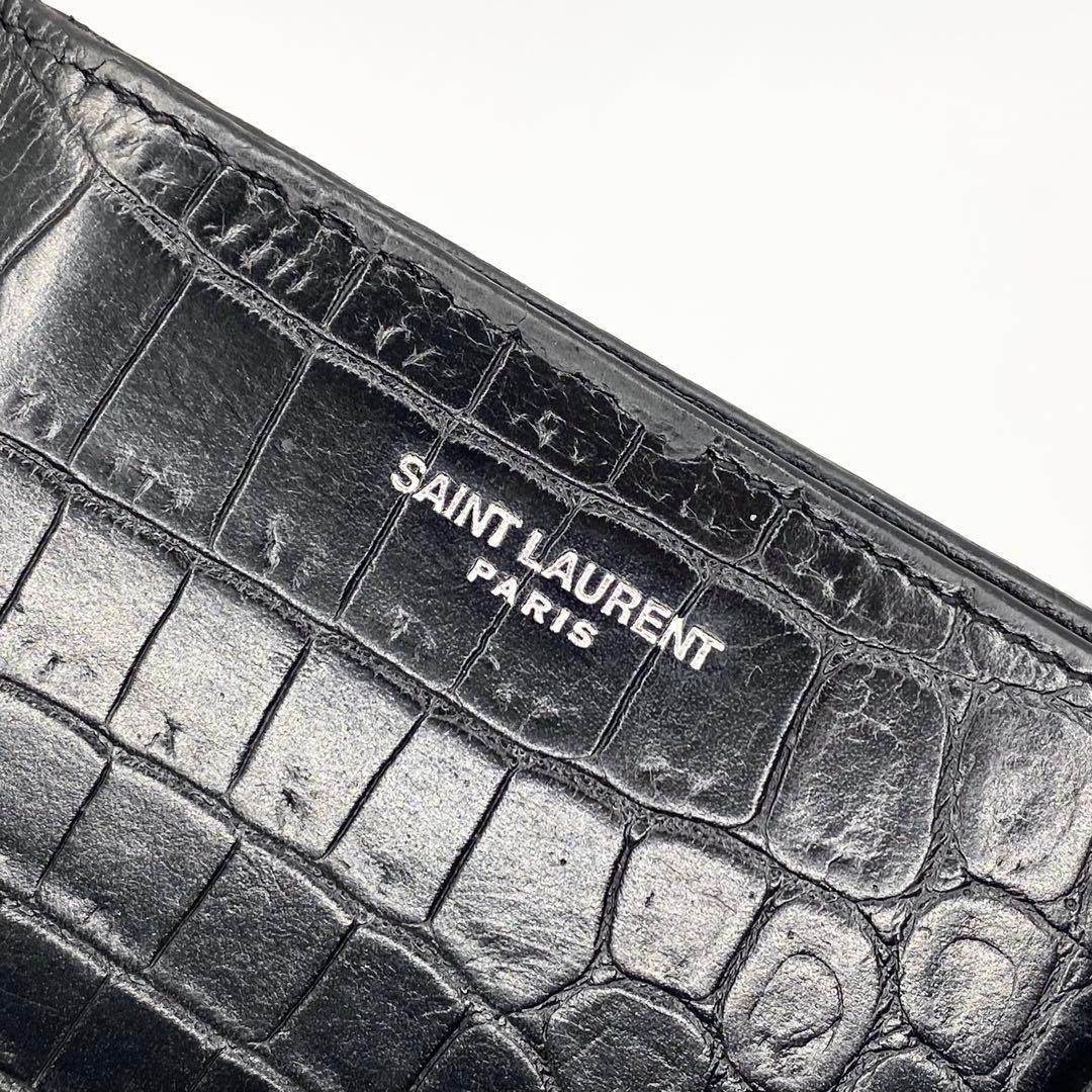 ✨希少✨SAINT LAURENT マネークリップ　クロコ　レザー　ブラック
