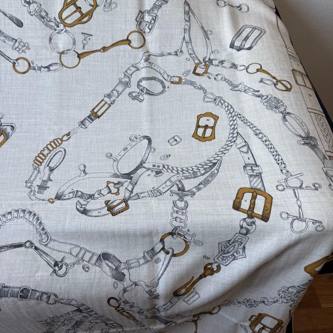 エルメス カレジェアン 140 シュヴォー・デシェネ カシミヤ ネイビー