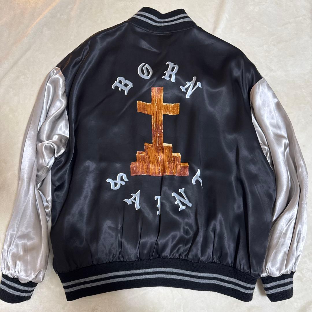 ￼セントマイケル　BORN SAINT スタジャン　サテンジャケット　L 黒