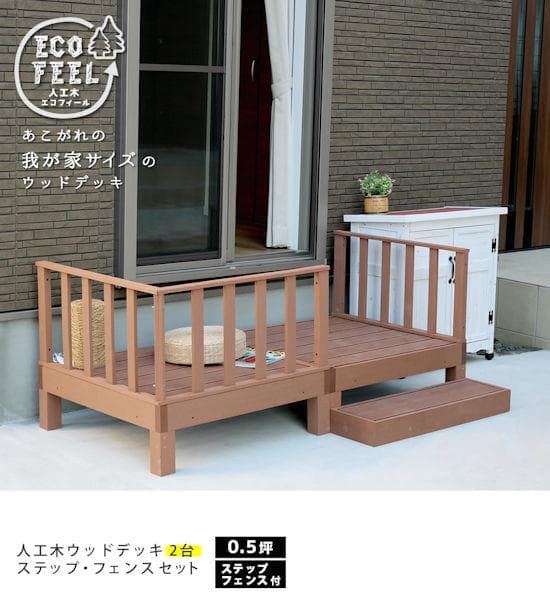 人工木ウッドデッキＢセット ウッドデッキ 縁台 ステップ台 フェンス（363）