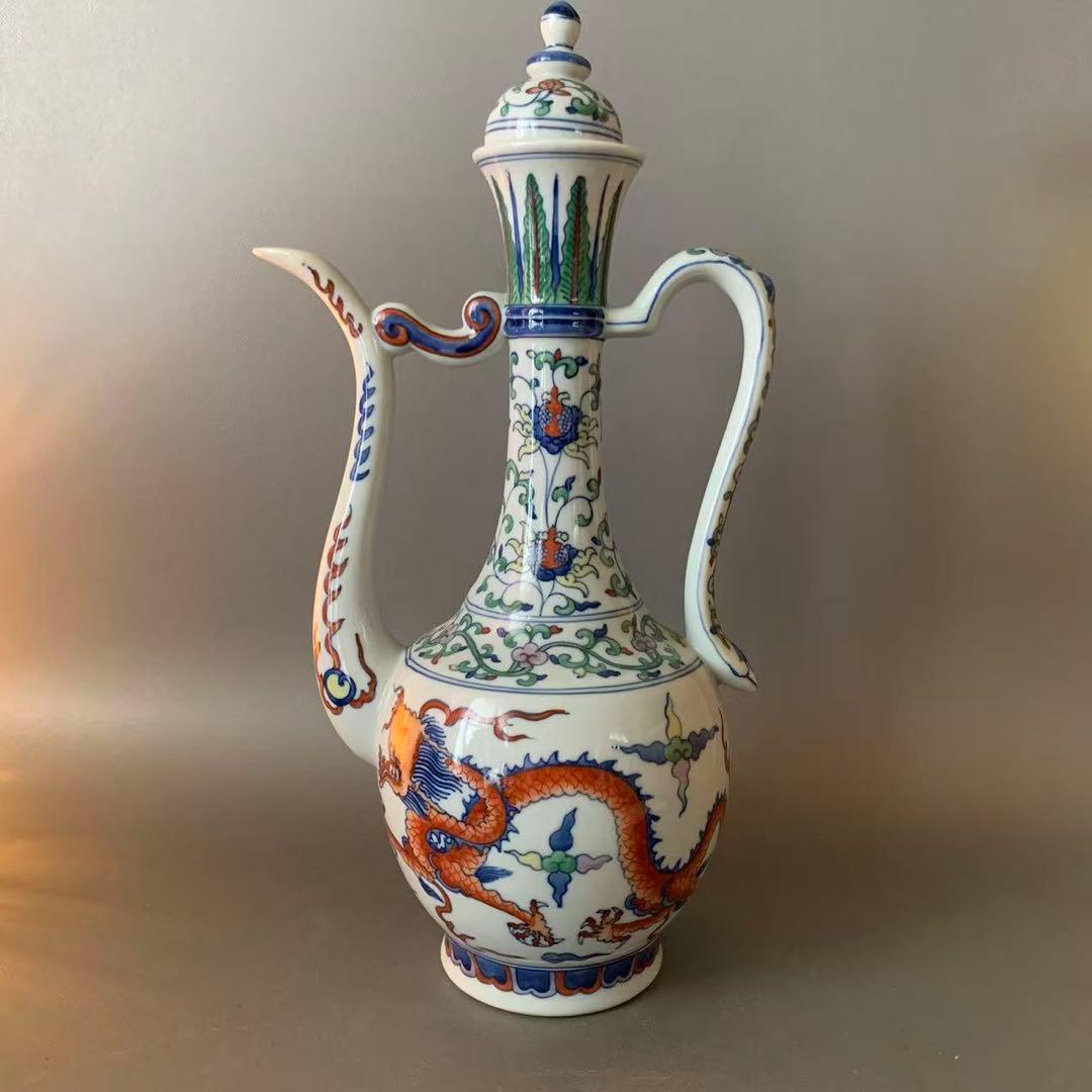 N407, 中国美術　とう彩　水注　大清乾隆年製銘