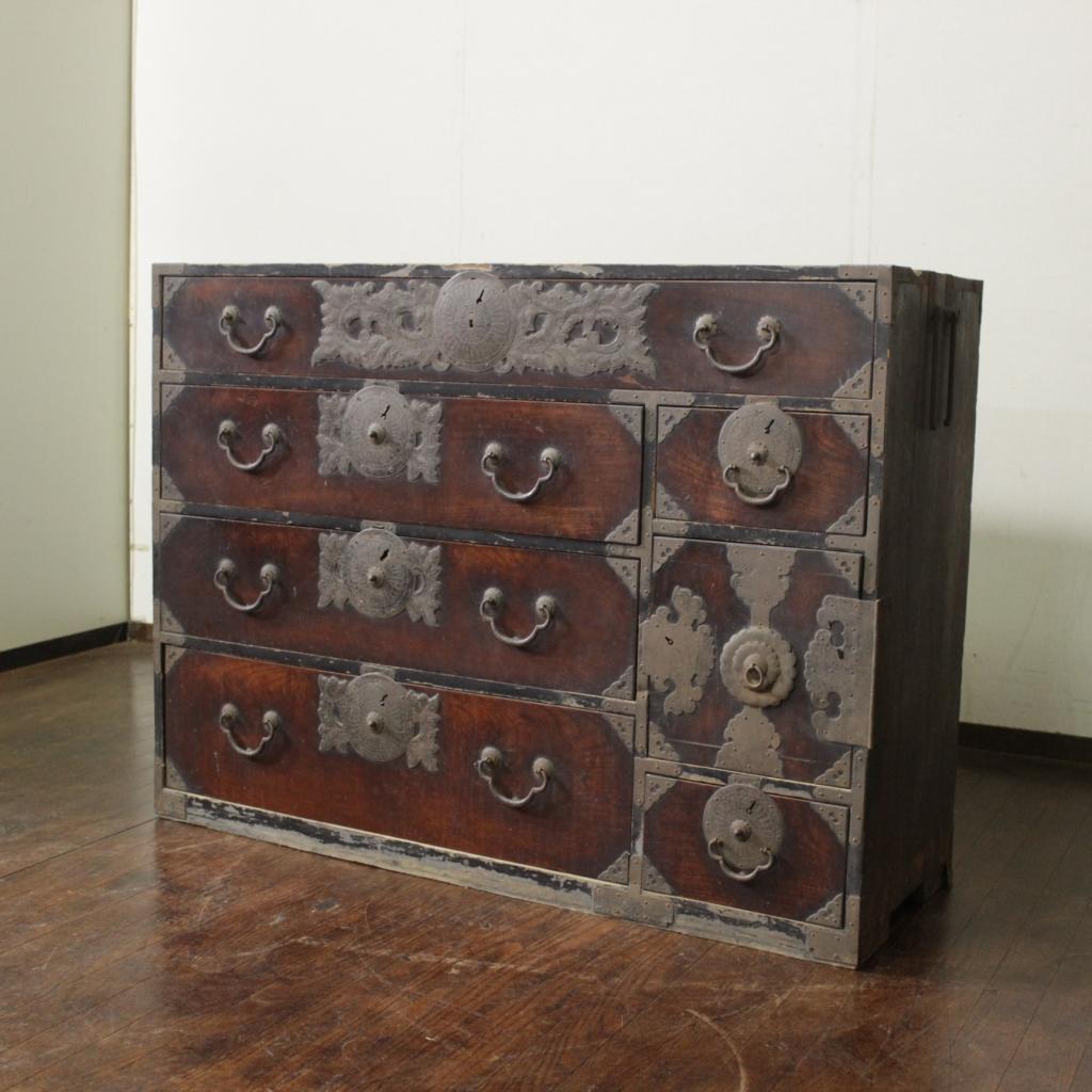 仙台箪笥 時代箪笥 欅 菊唐草 木瓜 金具 古家具 和箪笥 古道具 古民家 店舗