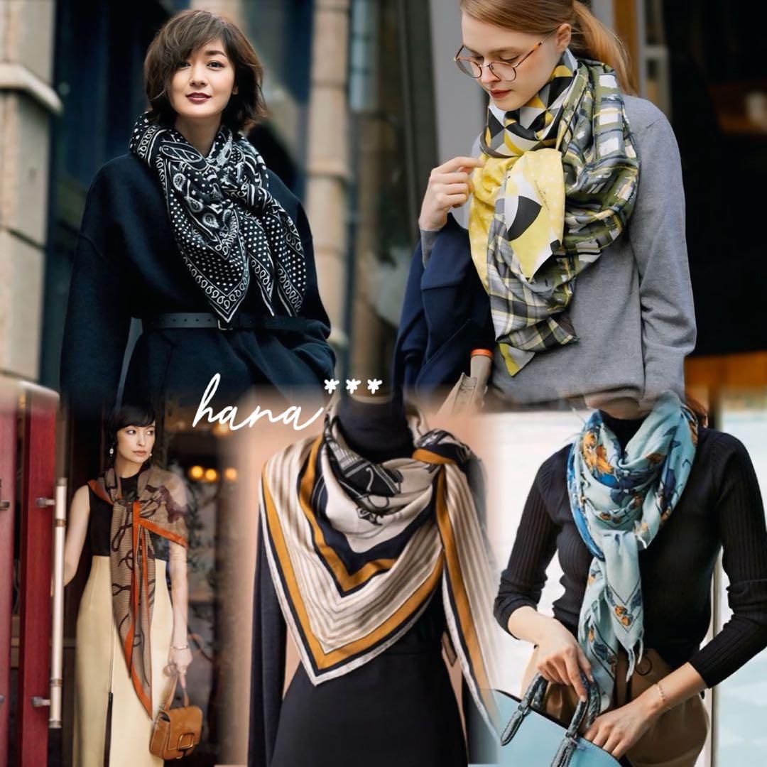 大判 ウール シルク ストール 羽織り ブラック 黒 ショール 羊毛 船乗り 海