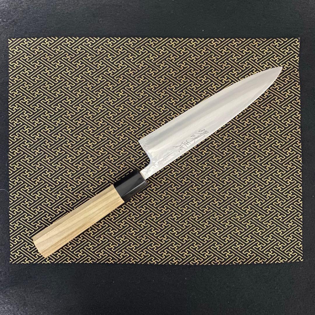 左白本霞片刃牛刀２１０ミリ水牛八角柄