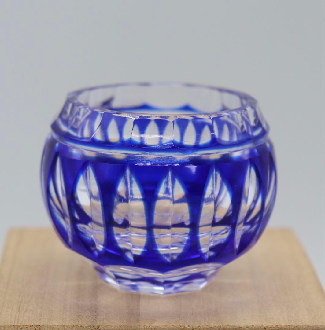 未使用　薩摩切子ガラス　藍　共箱　送料込み250525
