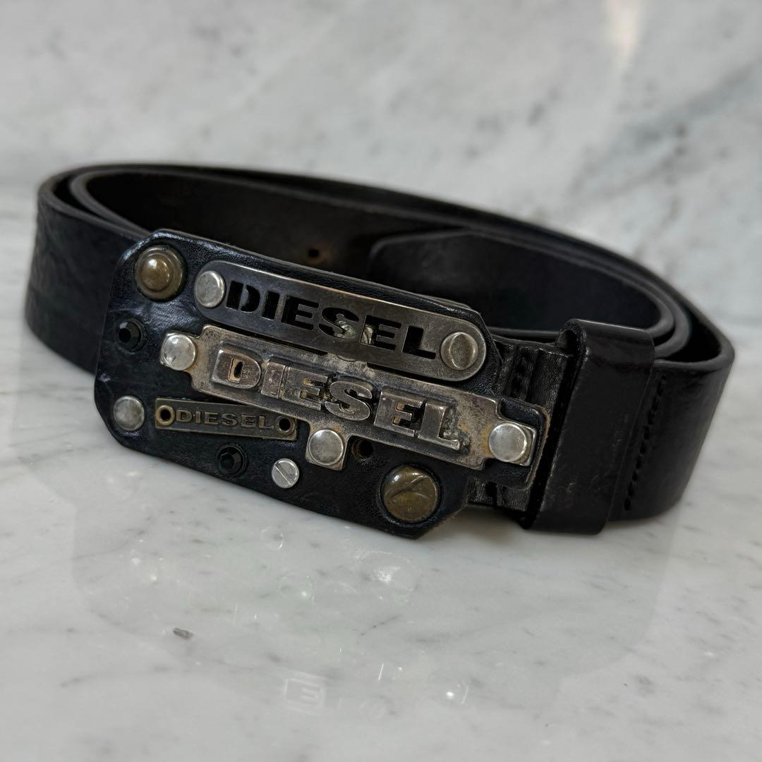 イタリア製 DIESEL ディーゼル ベルト 本革 ブラック 黒 メタル