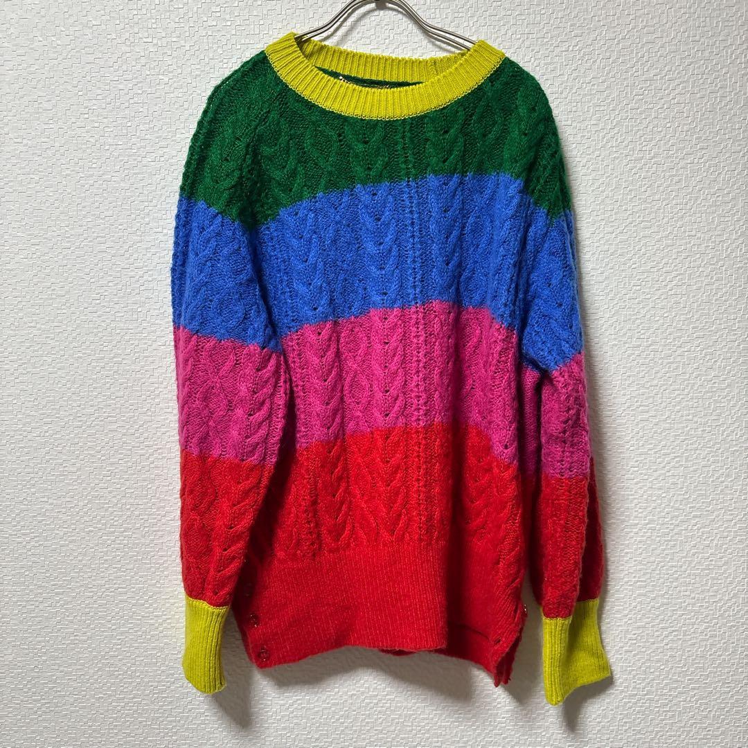 ＜MUVEIL（ミュベール）＞ 美品 マルチボーダー ニット ケーブル編み