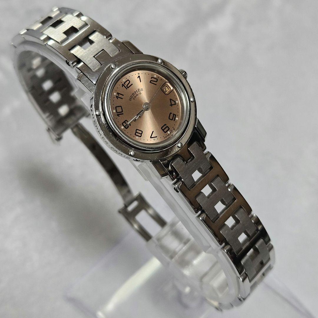 【稼働】HERMES クリッパー CL4.210 腕時計 デイト オレンジ文字盤