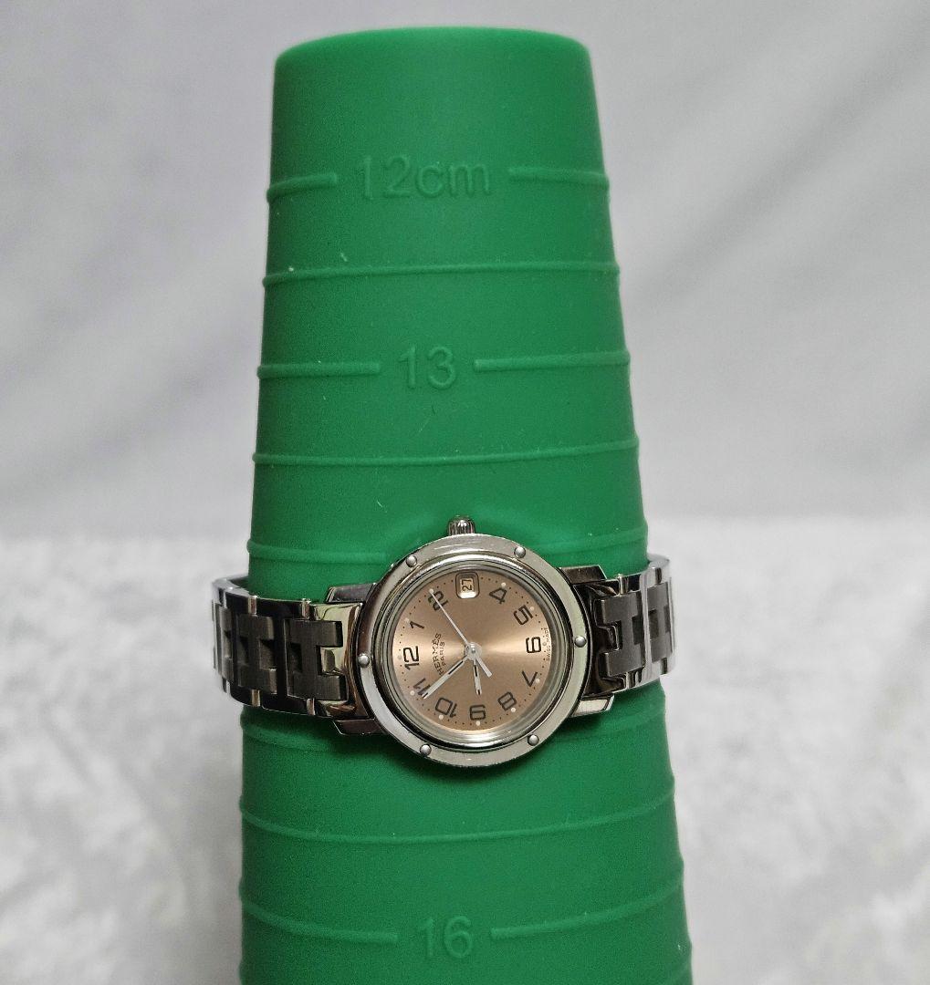 【稼働】HERMES クリッパー CL4.210 腕時計 デイト オレンジ文字盤