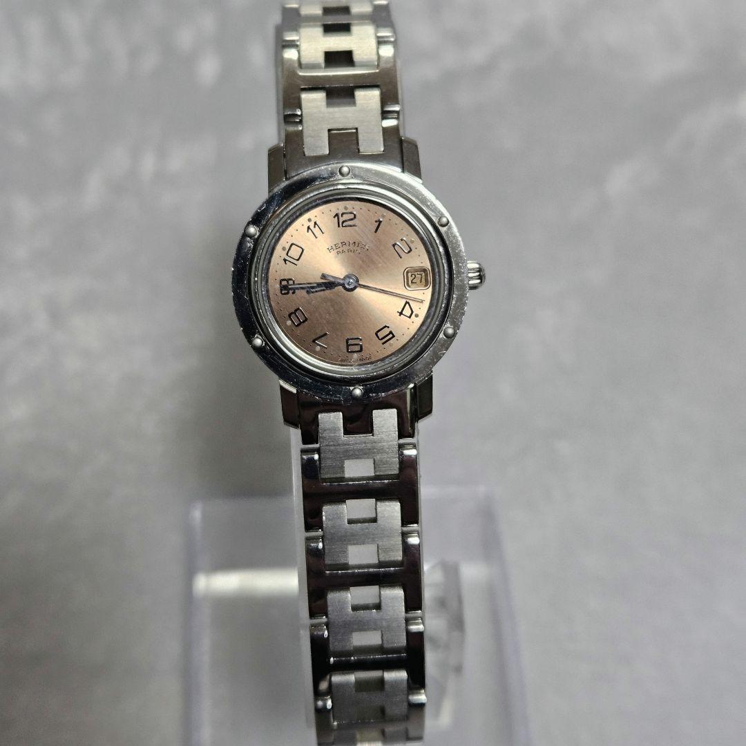 【稼働】HERMES クリッパー CL4.210 腕時計 デイト オレンジ文字盤