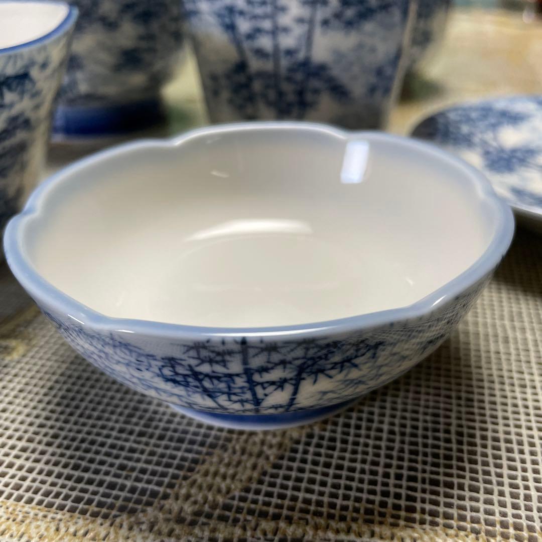 青い竹柄陶器食器セット ９点10セット