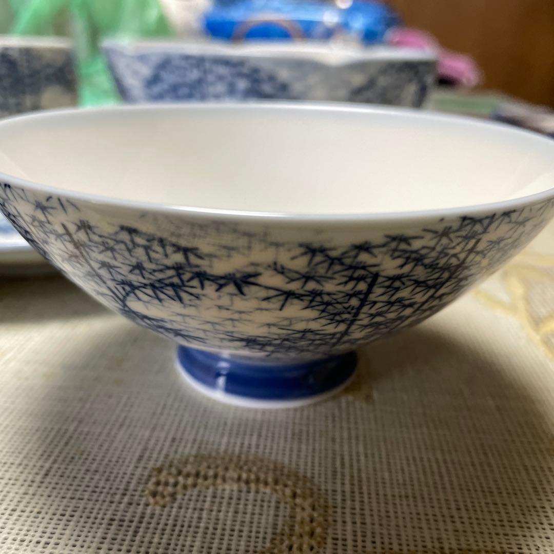 青い竹柄陶器食器セット ９点10セット