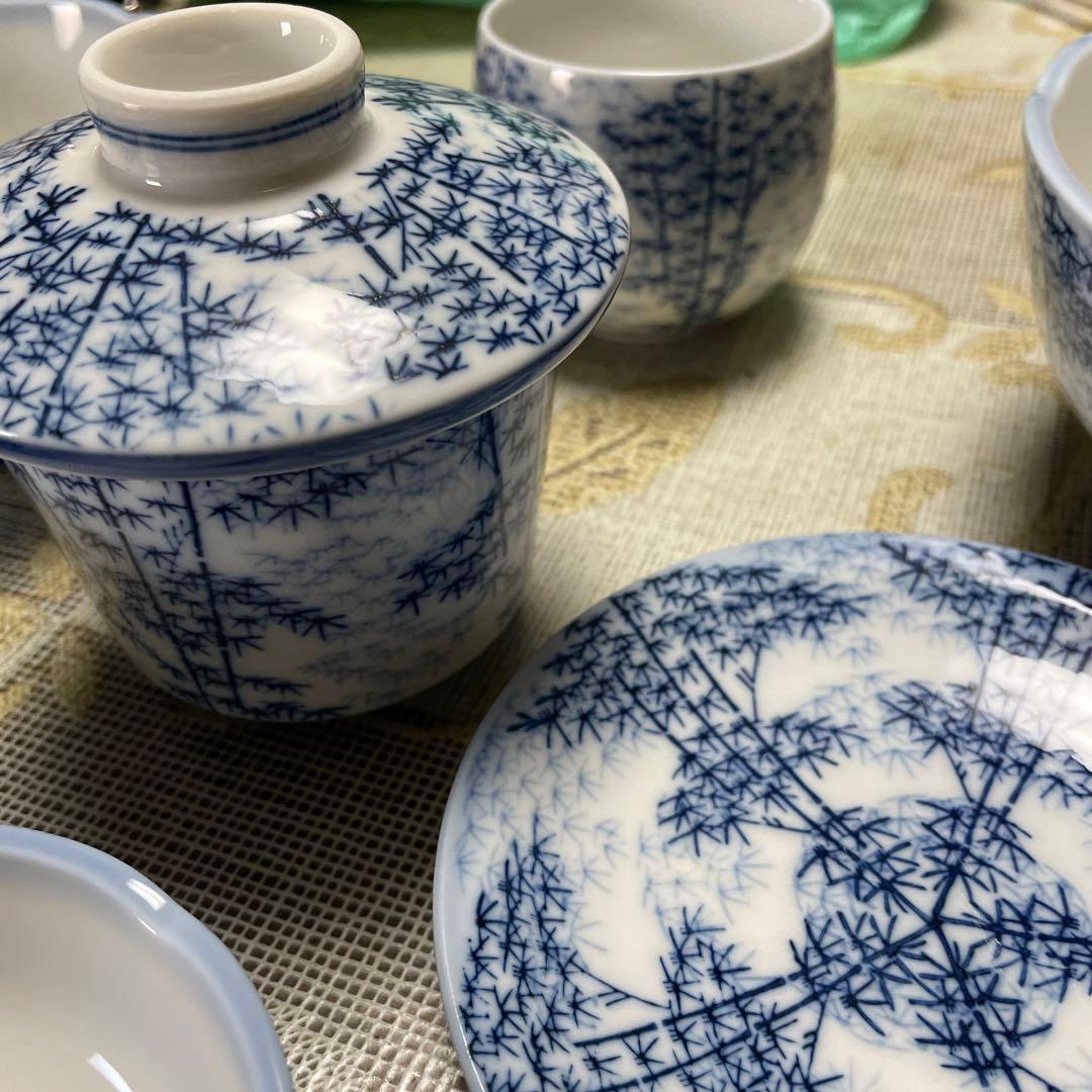 青い竹柄陶器食器セット ９点10セット