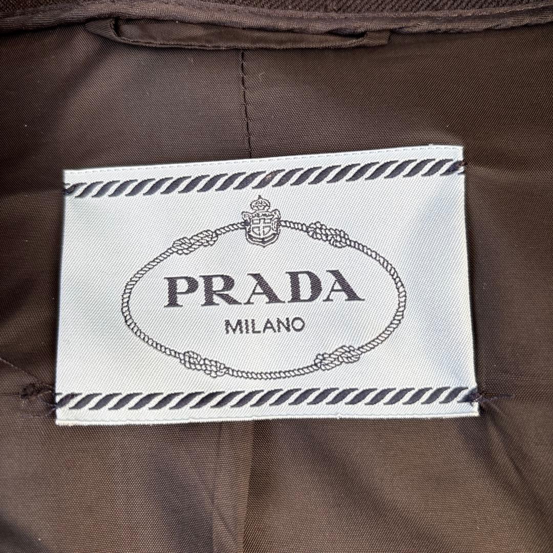 PRADA ロングコート 銀ボタン ノーカラー レディース ブラック 黒