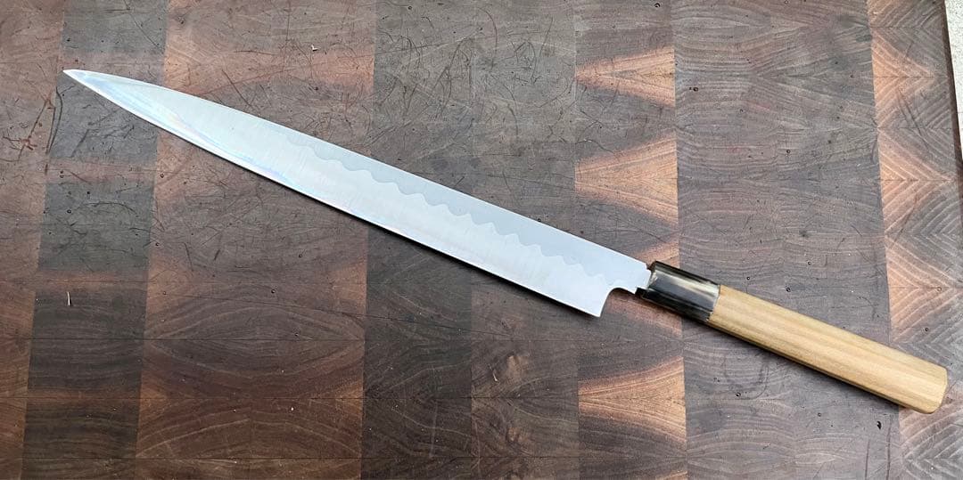 堺打ち刃物　青鋼　紋　鍛錬　柳刃　刺身　尺　300mm 包丁　和包丁　刃紋