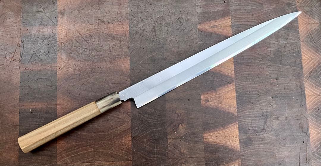 堺打ち刃物　青鋼　紋　鍛錬　柳刃　刺身　尺　300mm 包丁　和包丁　刃紋