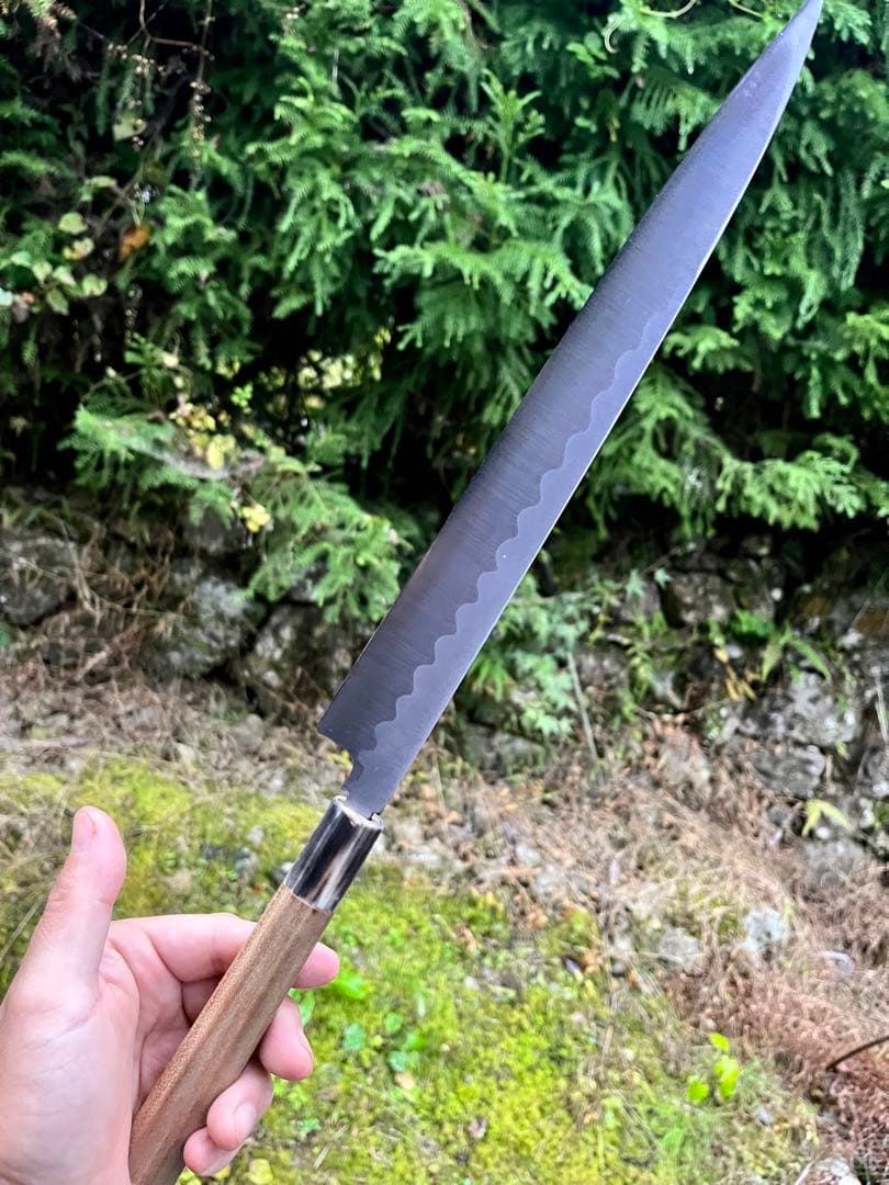 堺打ち刃物　青鋼　紋　鍛錬　柳刃　刺身　尺　300mm 包丁　和包丁　刃紋