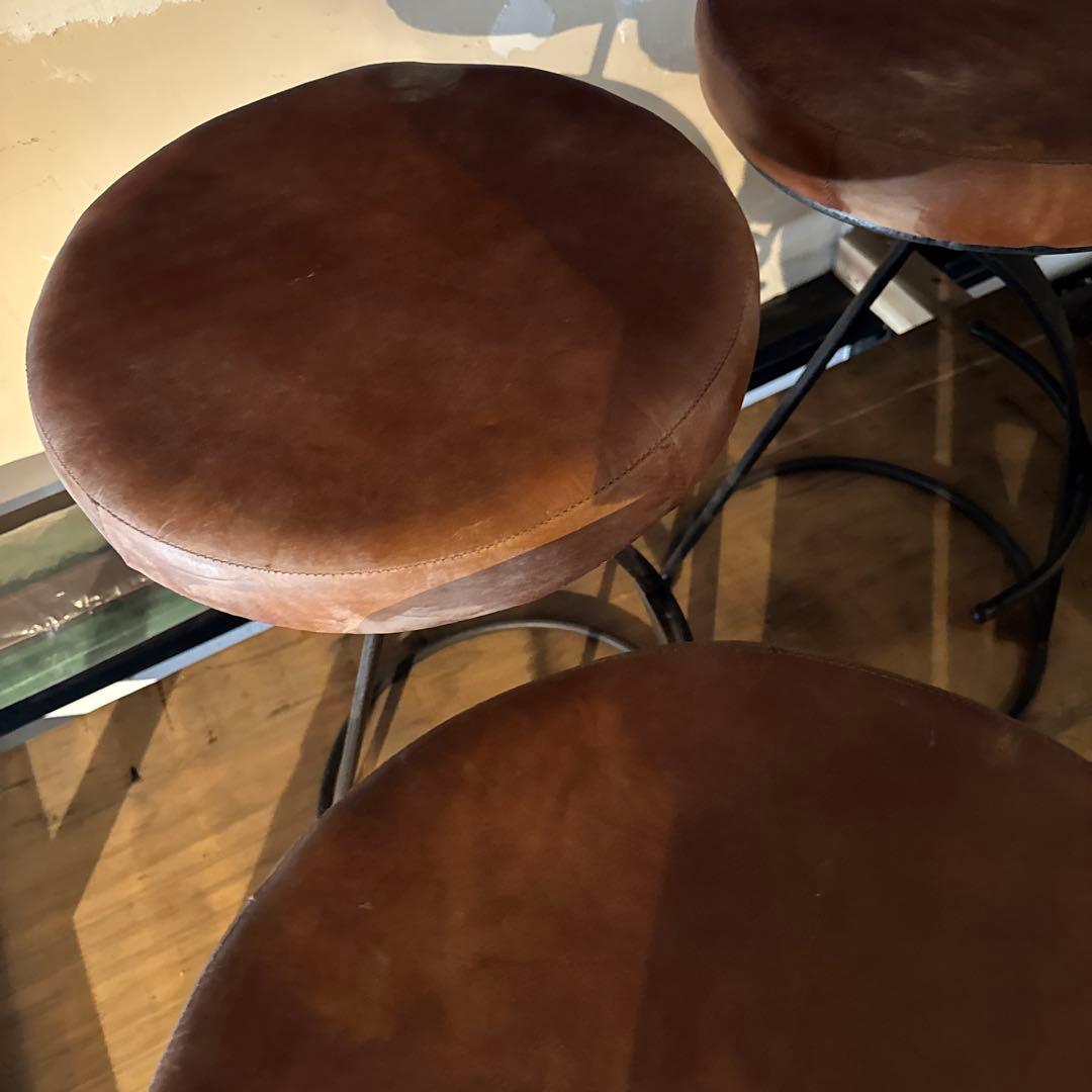 インド アイアン 水牛革 カウンターチェアー 1脚