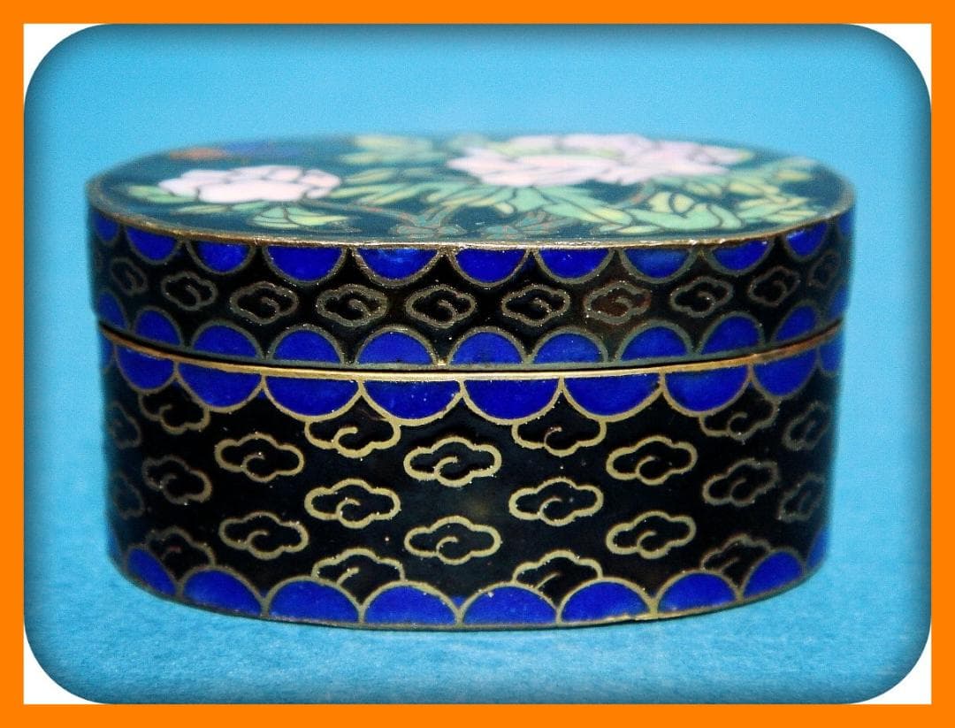 785『七宝 花蝶 香合』黒　/骨董品 古美術 アンティーク 古玩