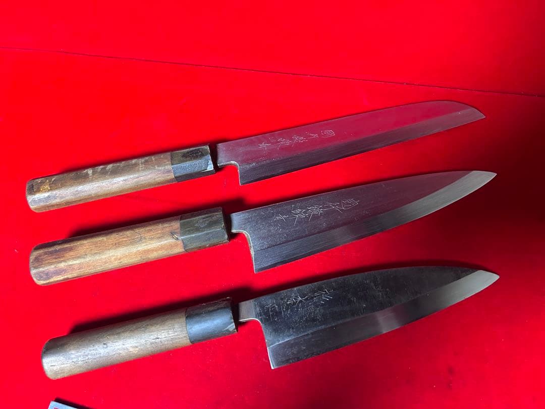 包丁　国行鍛錬　薄刃　身卸　青鋼　杉本　出刃　まとめて3本　中古品