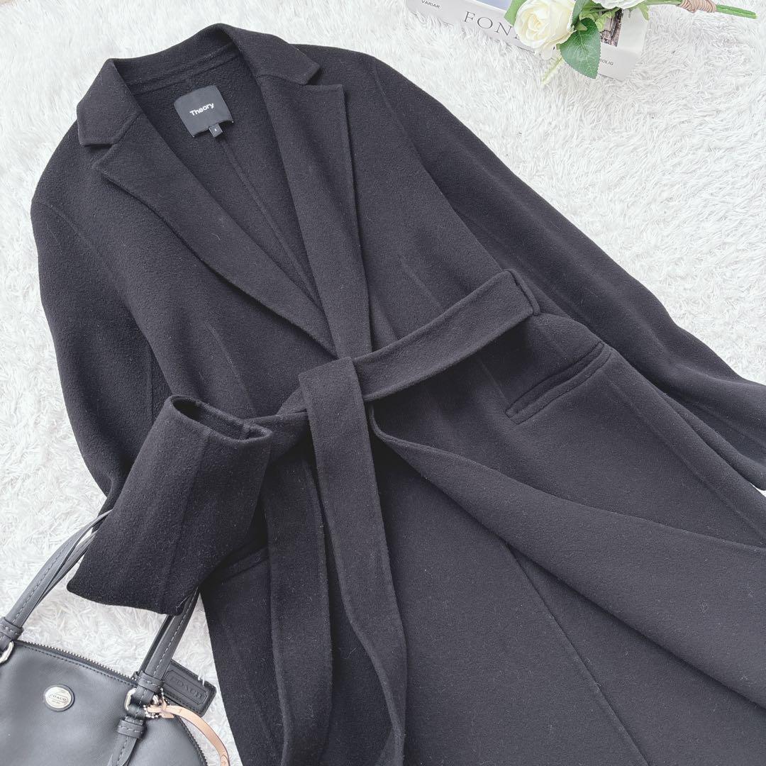 23AW セオリー カシミヤ混 ダブルフェイス ベルテッドリバーコート