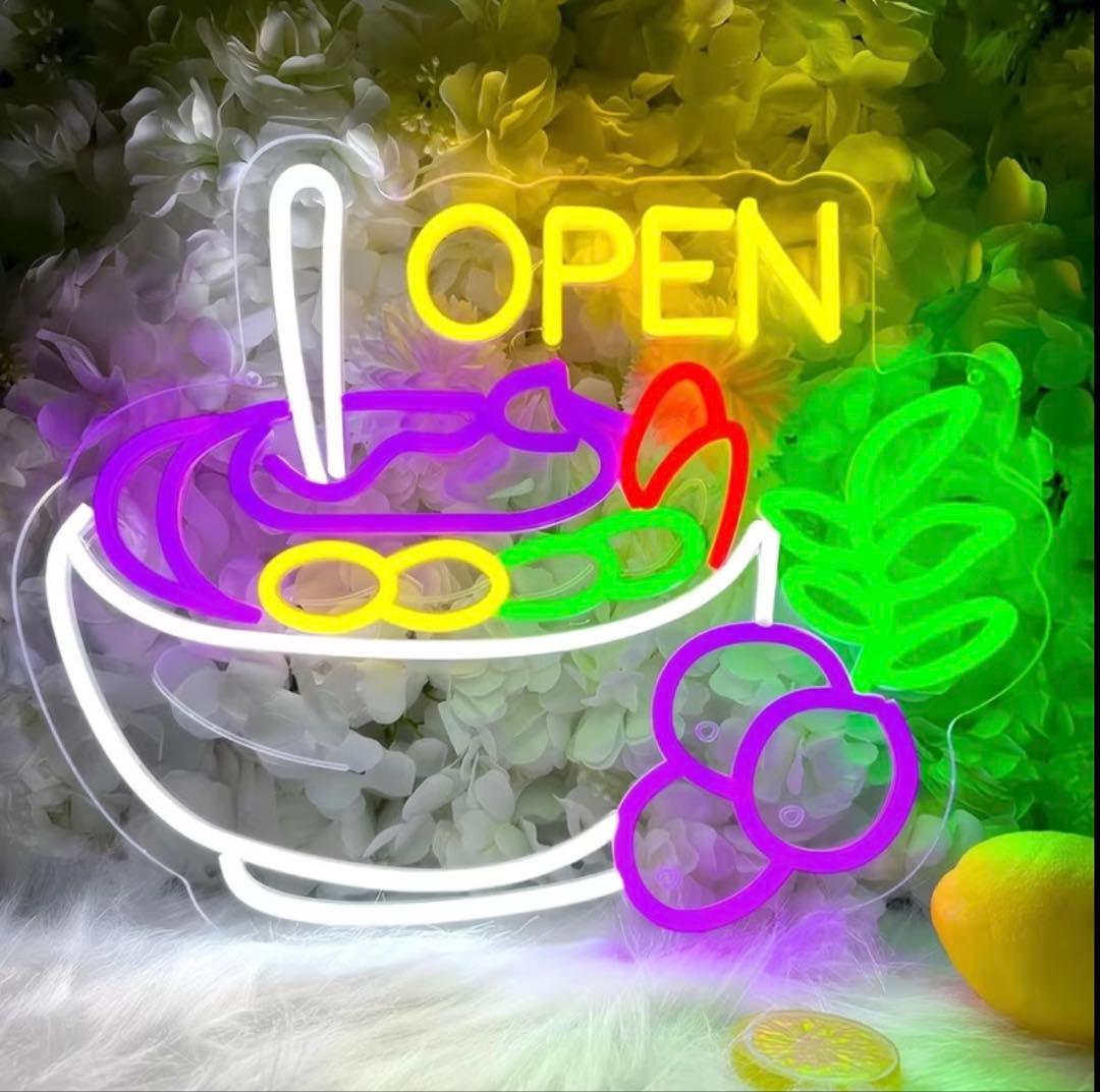OPEN ネオンライト アサイーボウル 看板 USB 壁掛け RGB