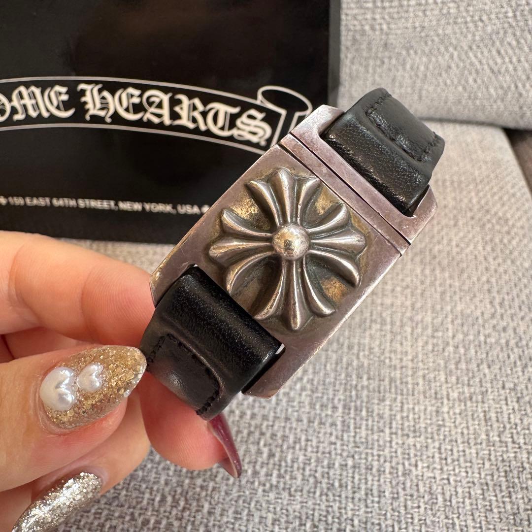 正規品◎Chrome Hearts◎クロムハーツ◎ブラックレザーブレス