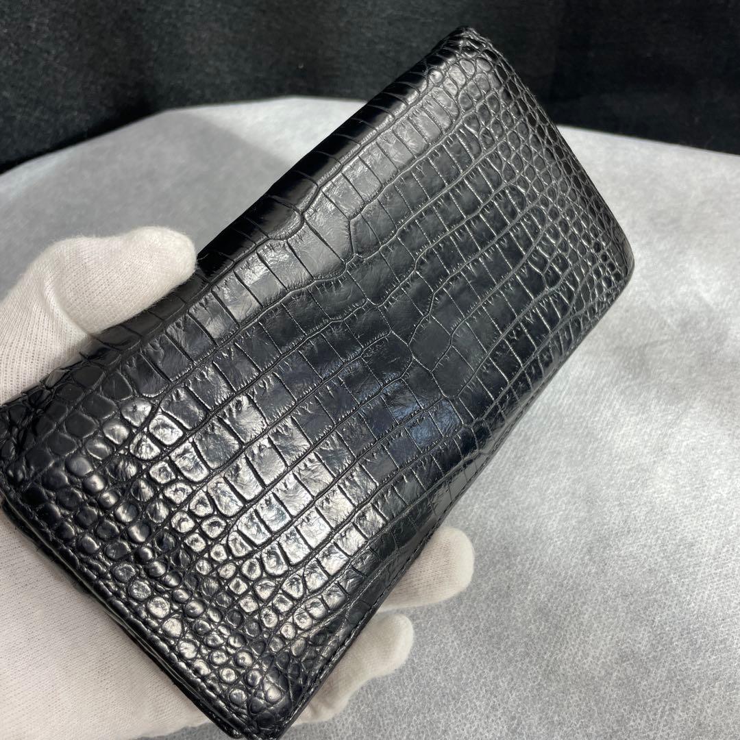 ・JRA認定・無双　ナイルクロコダイル、長財布、マット、ブラック