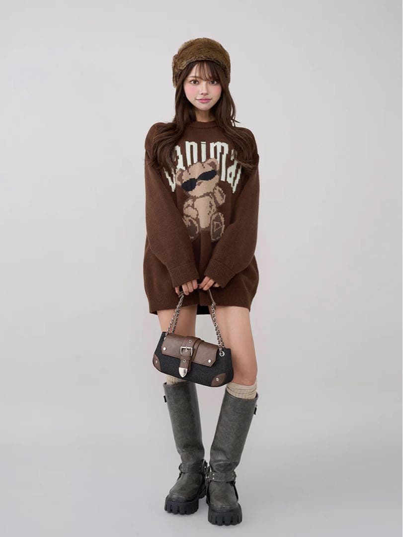 新品タグ付 ダーリッチ Danimalベアニットプルオーバー フリー ブラウン