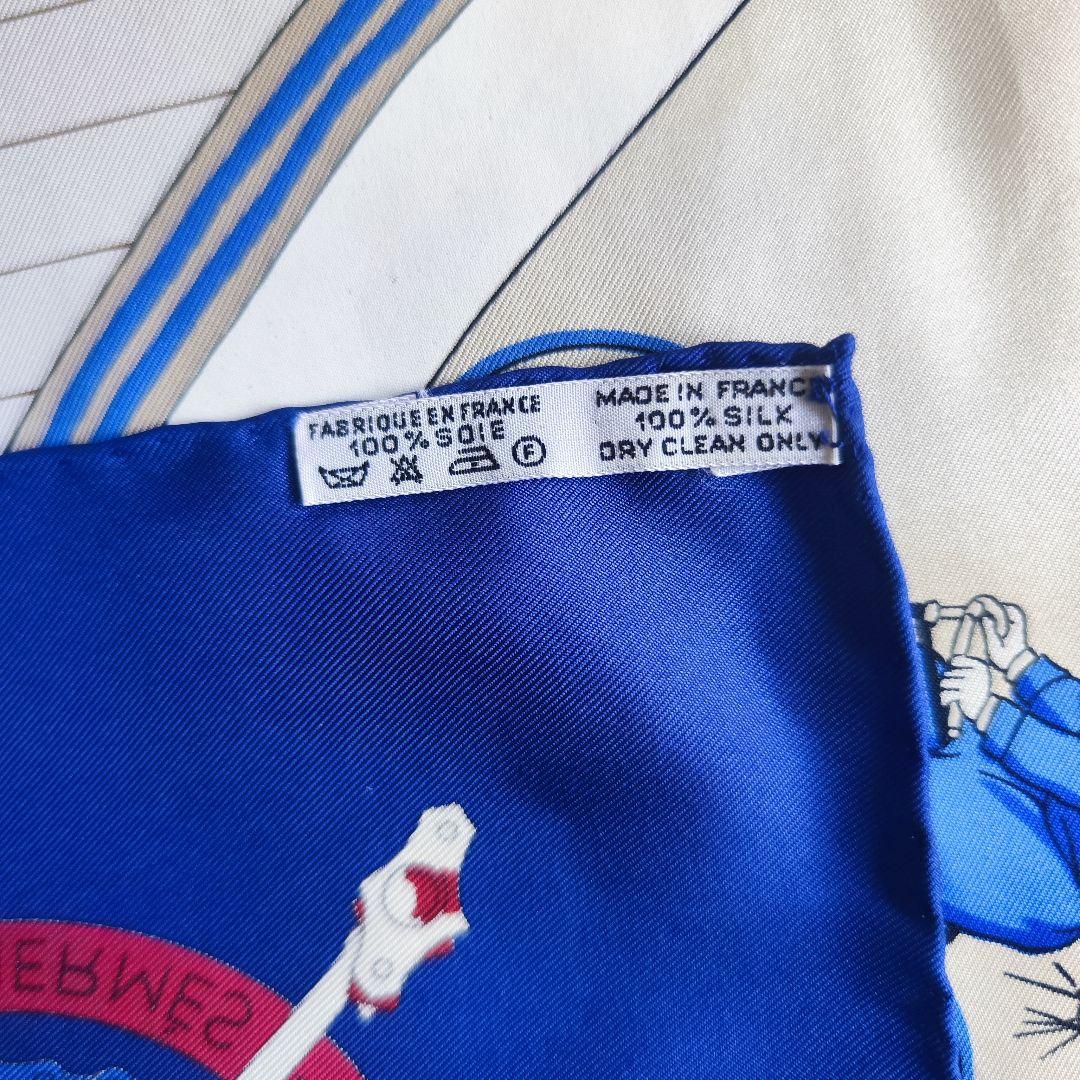 【美品】HERMES エルメス カレ90 LES BECANES 自転車 ブルー