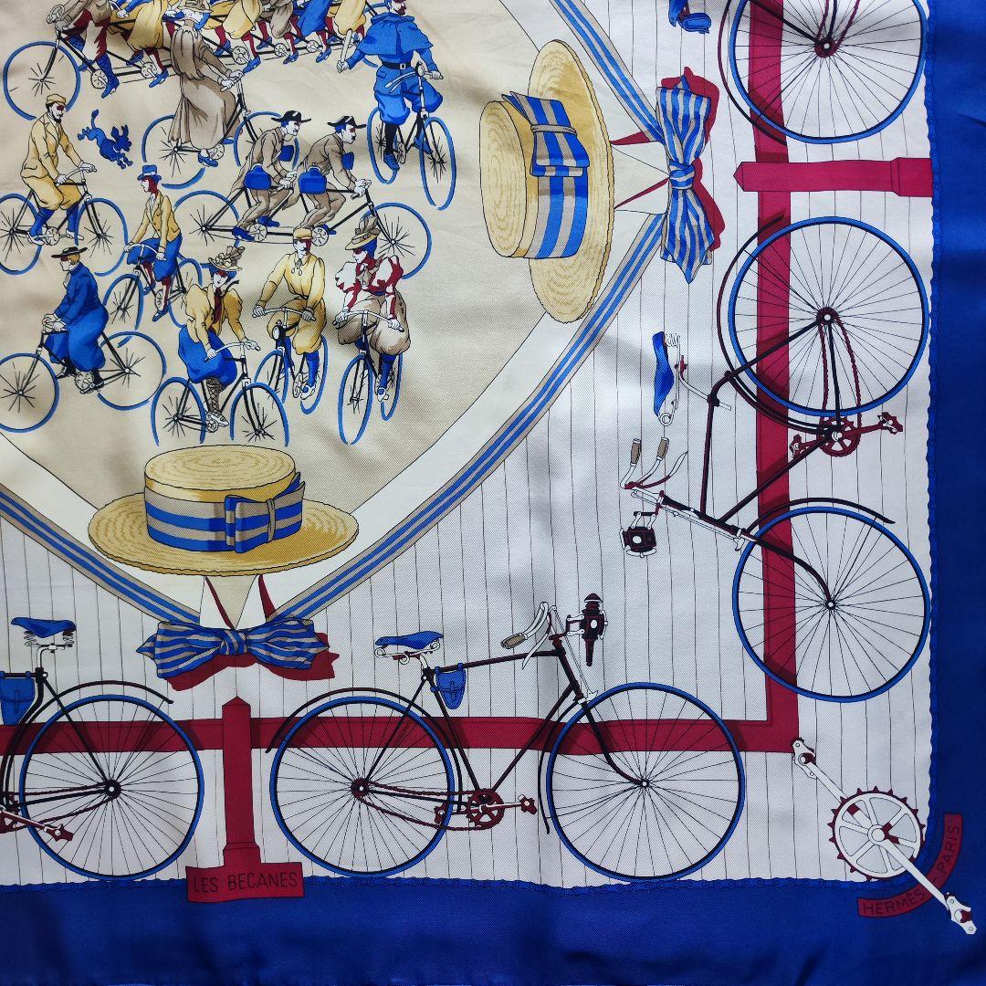 【美品】HERMES エルメス カレ90 LES BECANES 自転車 ブルー