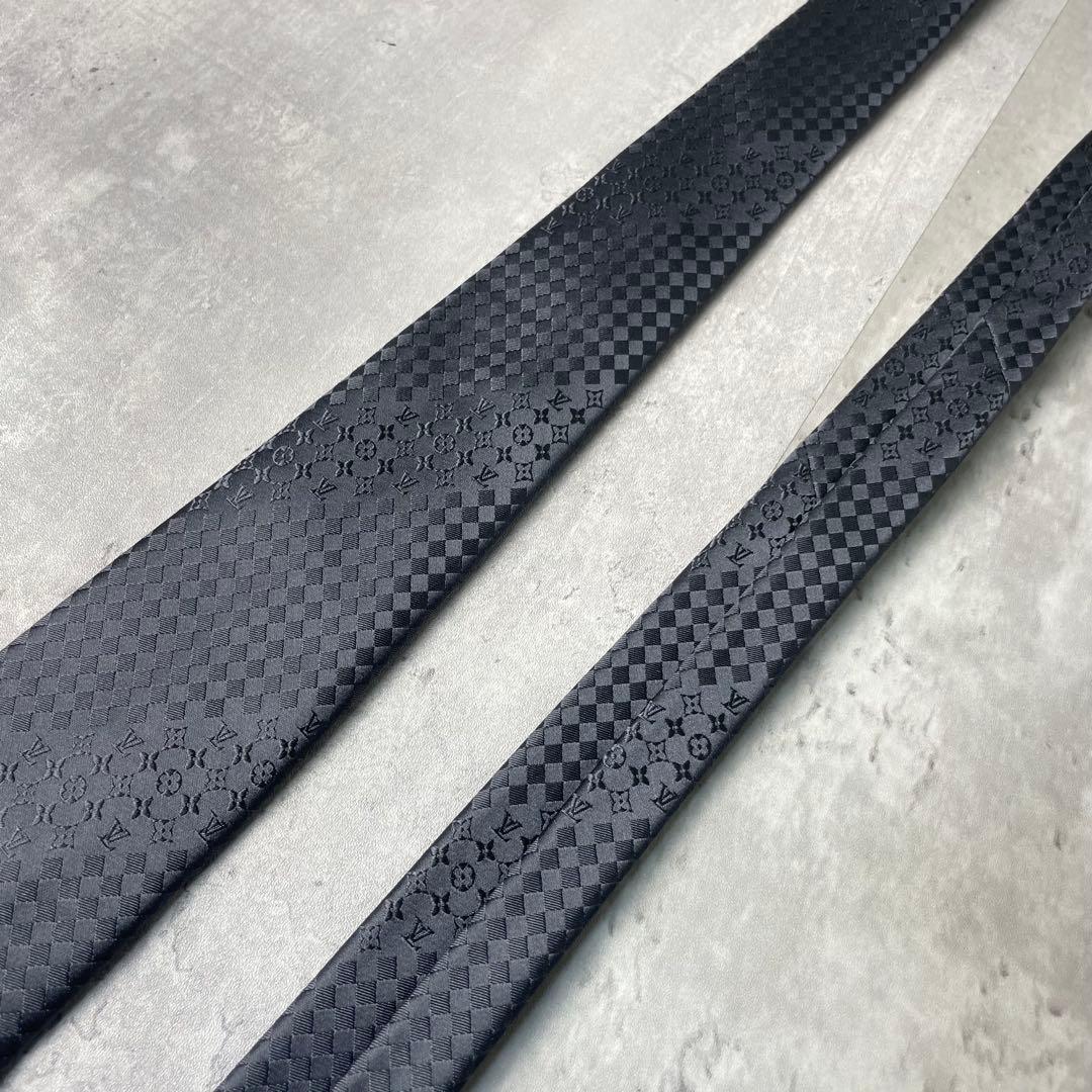 極美品 LOUIS VUITTON ジャガード ミックスモノグラム ネクタイ 銀