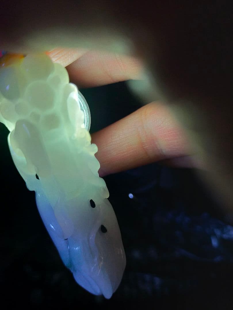 本翡翠彫刻人参如意　縁起物置き物コレクションジェイダイト