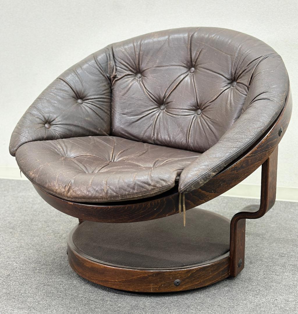 70's北欧ヴィンテージ■Convair回転ラウンジチェア　レザー　ノルウェー