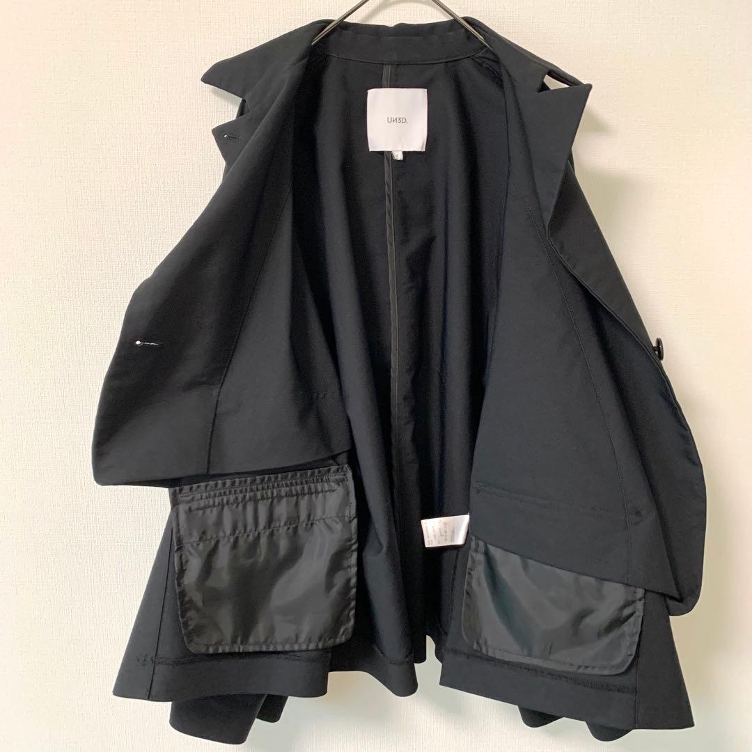 UN3D.／アンスリード　ショートオリガミトレンチコート　ブラック　Fサイズ