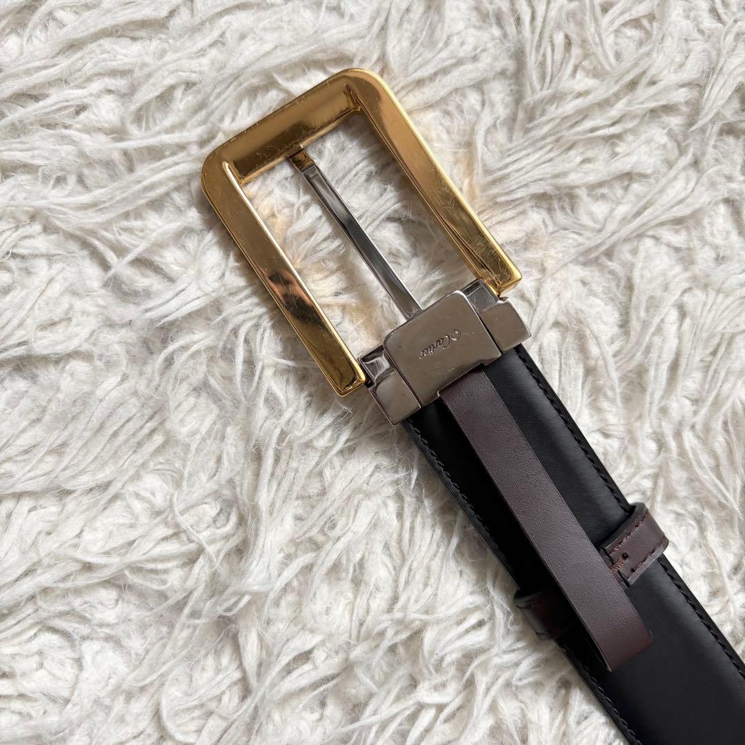 美品　Cartier サントス　リバーシブルベルト　シルバーバックル　黒　茶