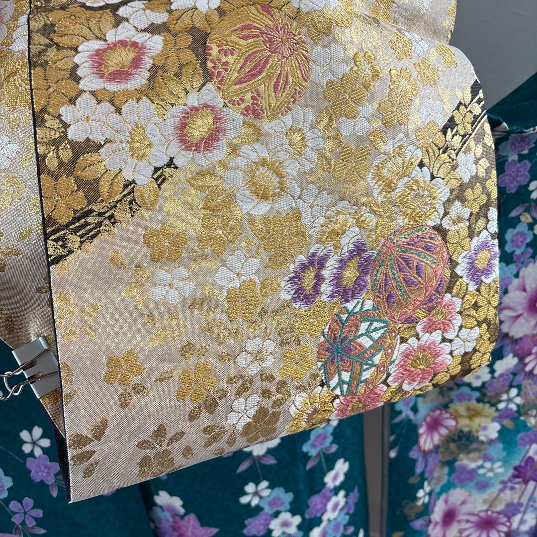 未使用に近い　正絹振袖フルセット　ガード加工有り　緑グラデーション　成人式