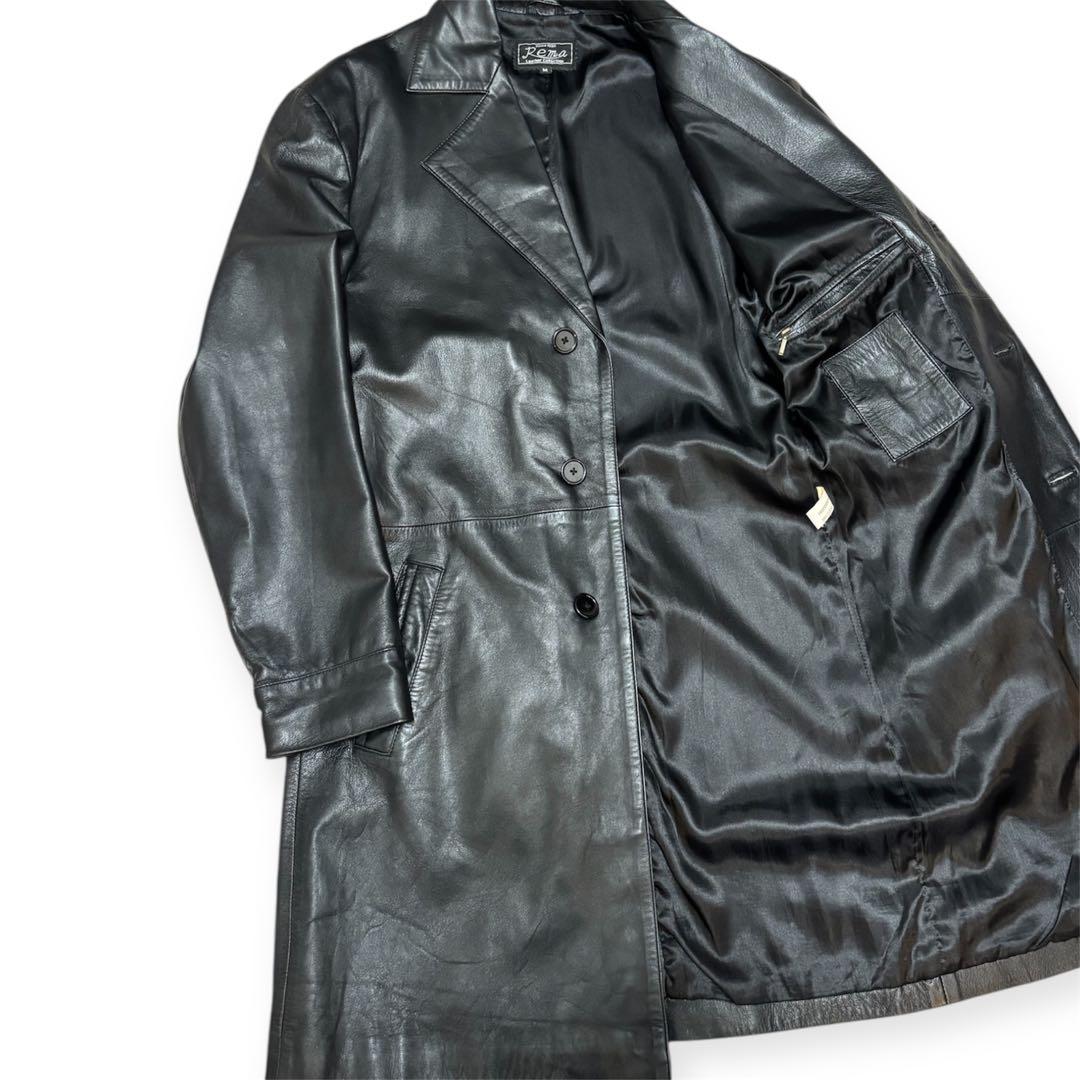 【激レア美品】　vintage 80s レザーチェスターコート　肩パッドなし