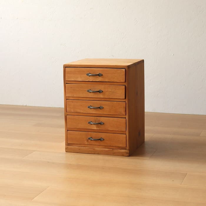 アンティーク 整理箱 タンス 古家具 引き出し5杯 無塗装 無垢材