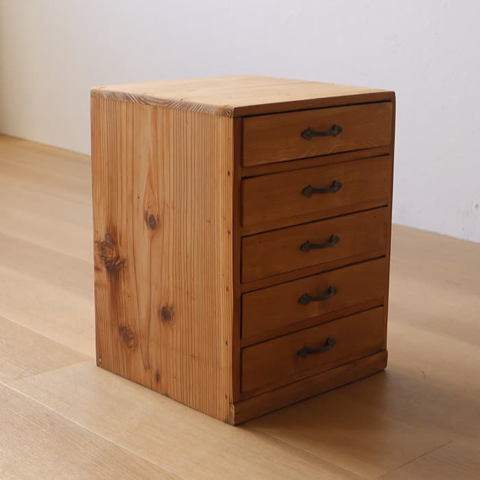 アンティーク 整理箱 タンス 古家具 引き出し5杯 無塗装 無垢材