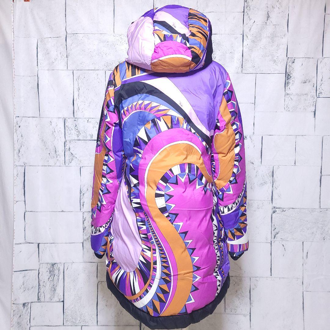 EMILIO PUCCI ダウンコート 12 XL プッチ柄 紫 総柄　左襟汚れ
