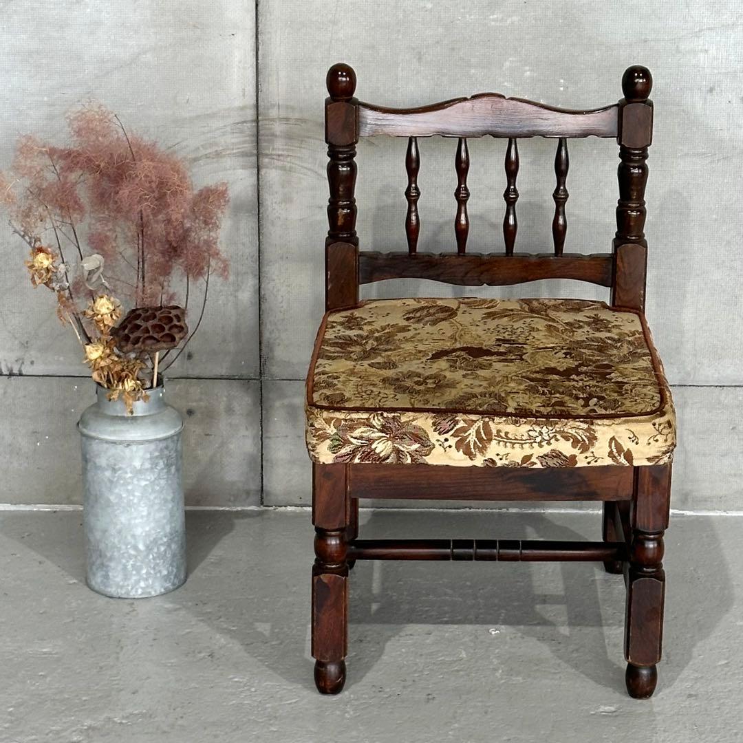 ✦80s✦昭和レトロ ゴブラン織 ヴィンテージ スピンドルチェア 木製 古家具②